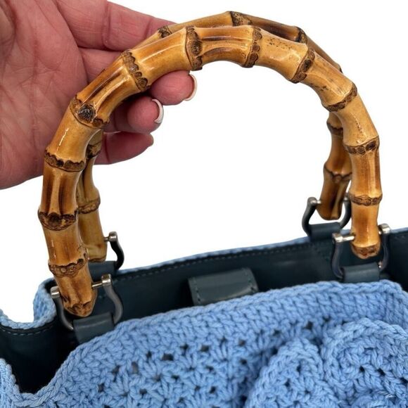 Patricia Nash Safflower Blue Cantinella Crochet Bag with Bamboo Handles - Picture 4 of 16